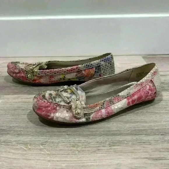 Anne Klein Colorful Floral Faux Snake Leather Driving Flats Slip On Shoes Size 6 - Picture 10 of 11